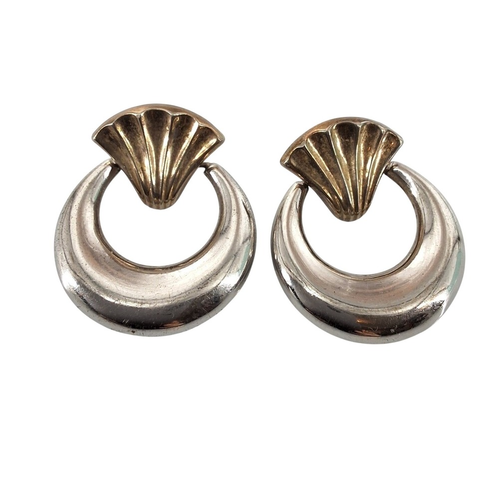 Vintage Carla Sterling Silver Shell Door Knocker Post Earrings 1 Inch